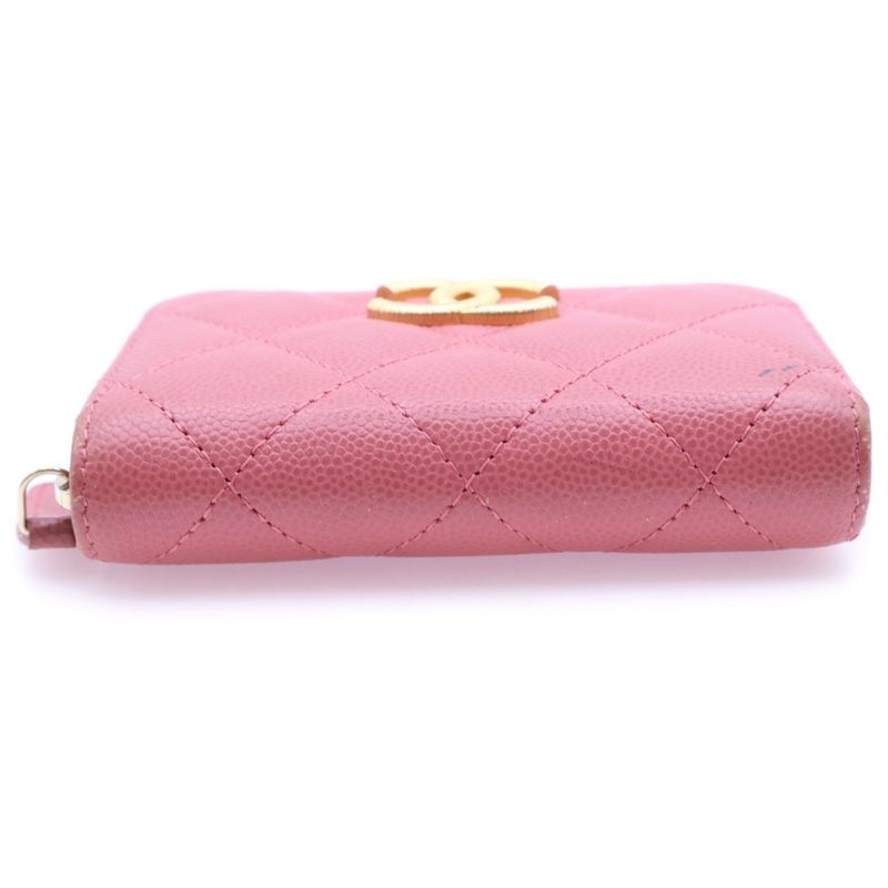 Chanel Matelasse Coin Purse Coin Case Wallet Pink Caviar Skin Gold Hardware