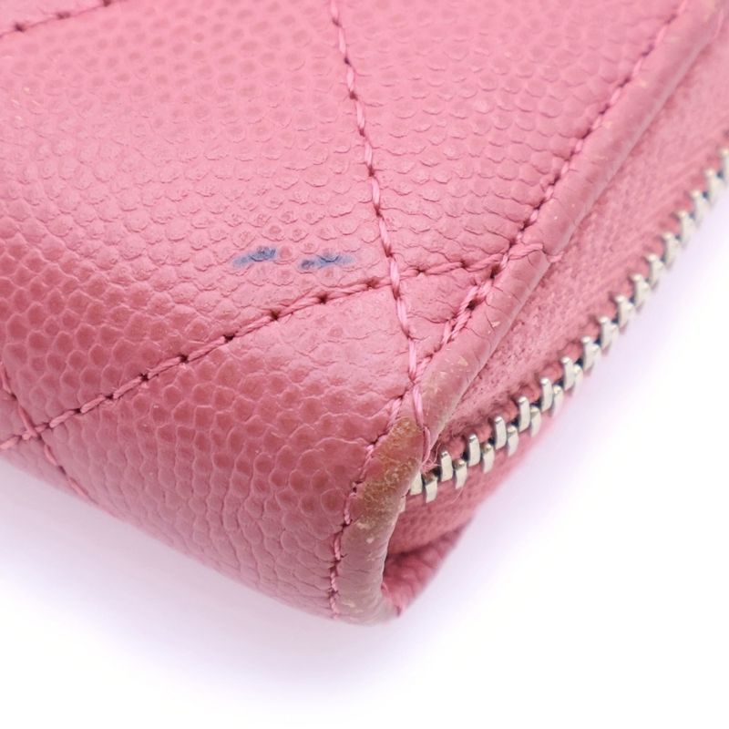 Chanel Matelasse Coin Purse Coin Case Wallet Pink Caviar Skin Gold Hardware