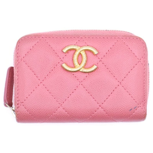 Chanel Matelasse Coin Purse Coin Case Wallet Pink Caviar Skin Gold Hardware