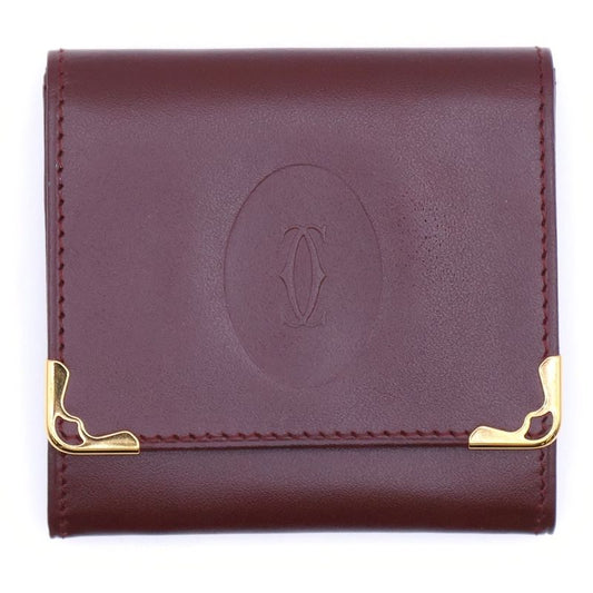 Cartier Must Line Logo Leather Coin Case Coin Purse Bordeaux