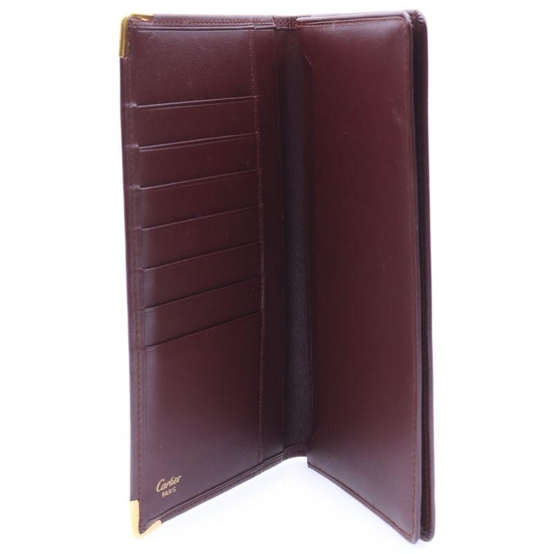 Cartier Mastline Logo Leather Long Wallet Foldover Bordeaux