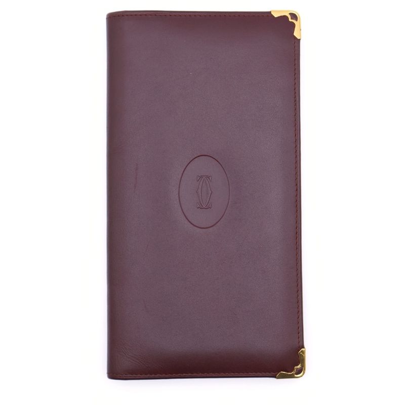 Cartier Mastline Logo Leather Long Wallet Foldover Bordeaux
