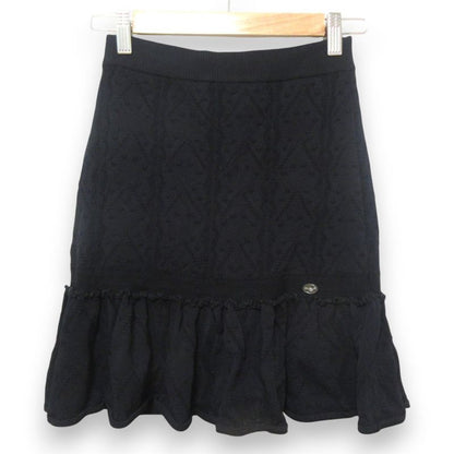 08P Chanel Flared Knit Easy Mini Skirt P32751 Size 36 Black Ladies Used