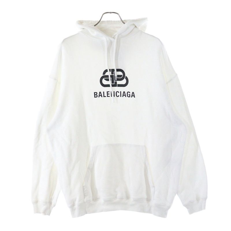 Balenciaga 20SS BB Logo Front Print Hoodie Pullover Hoodie 570811 Tev19 White