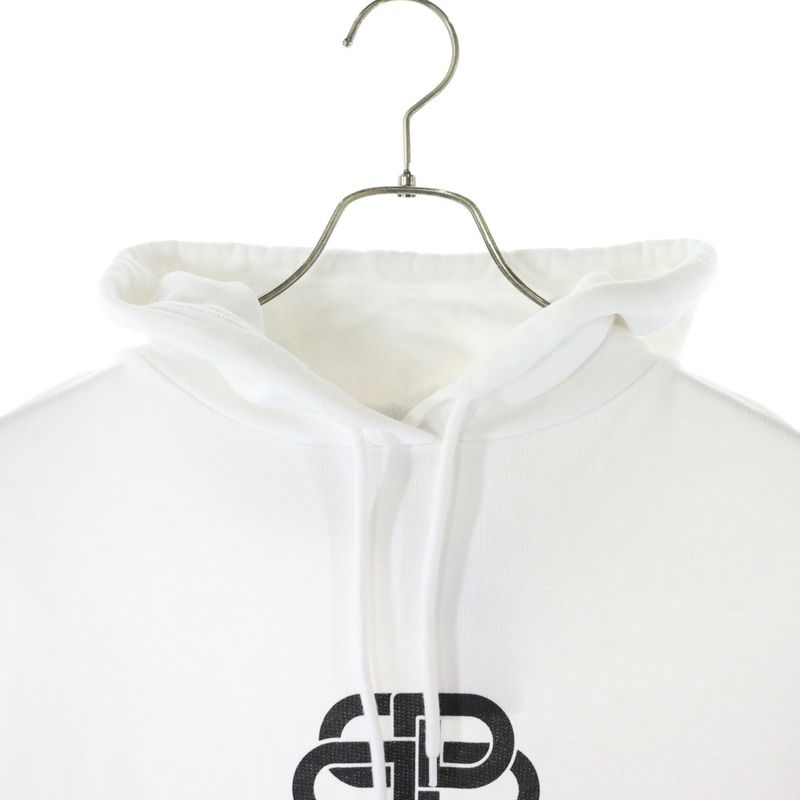 Balenciaga 20SS BB Logo Front Print Hoodie Pullover Hoodie 570811 Tev19 White