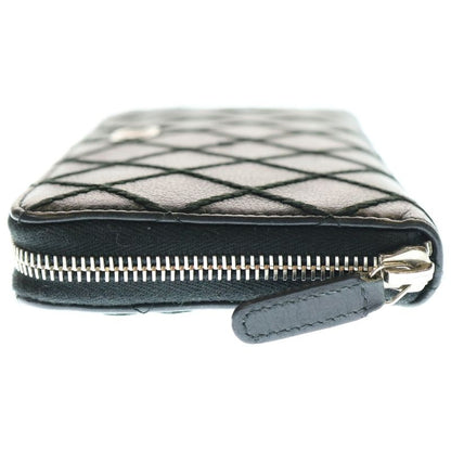 Chanel Wild Stitch Round Zipper Long Wallet Black Leather Silver Hardware