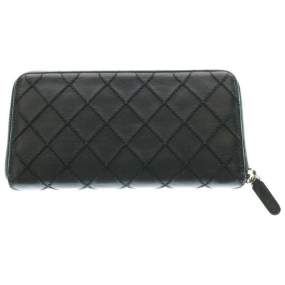 Chanel Wild Stitch Round Zipper Long Wallet Black Leather Silver Hardware