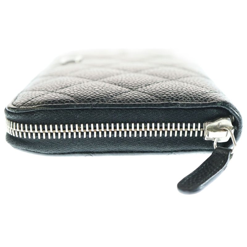 Chanel Matelasse Round Zipper Long Wallet Black Caviar Skin Gold Hardware Wallet