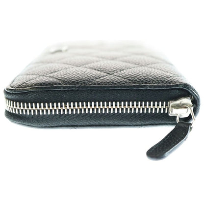 Chanel Matelasse Round Zipper Long Wallet Black Caviar Skin Gold Hardware Wallet