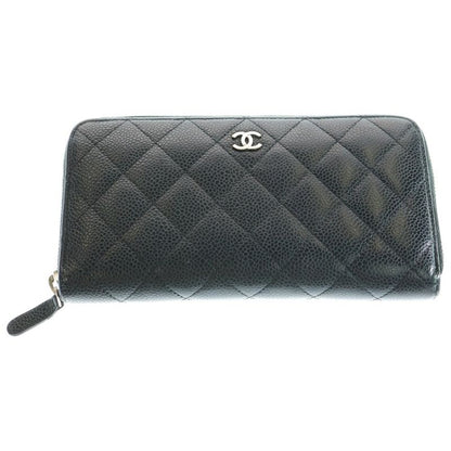 Chanel Matelasse Round Zipper Long Wallet Black Caviar Skin Gold Hardware Wallet