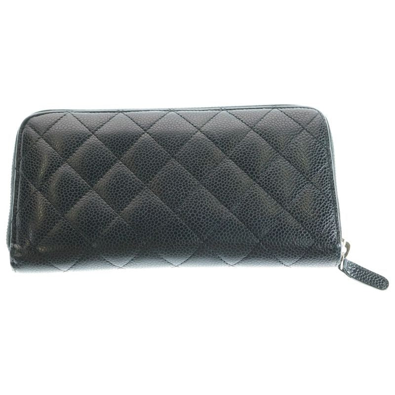 Chanel Matelasse Round Zipper Long Wallet Black Caviar Skin Gold Hardware Wallet