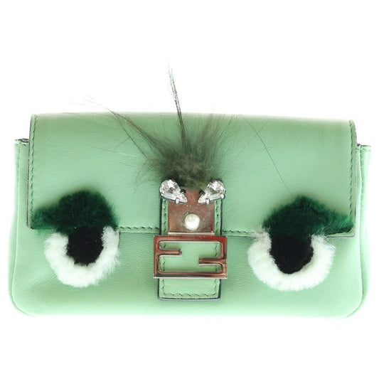 Fendi Micro Bucket Monster Shoulder Bag Light Green Leather 8m0354