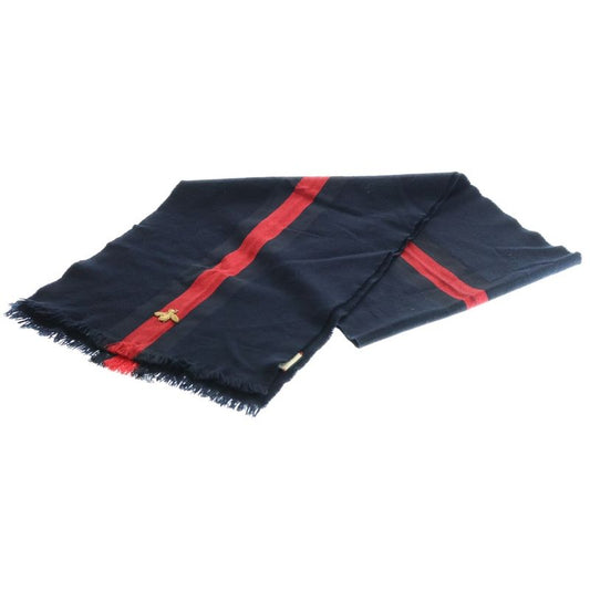 Gucci Bee Embroidered Cashmere Silk Scarf Navy 475513