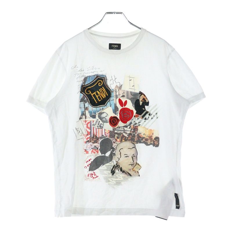Fendi 17AW Curl Collage Patch/print Short Sleeve T-shirt Cut And Sewn White
