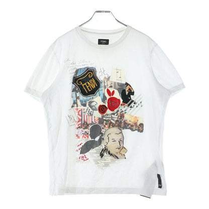 Fendi 17AW Curl Collage Patch/print Short Sleeve T-shirt Cut And Sewn White