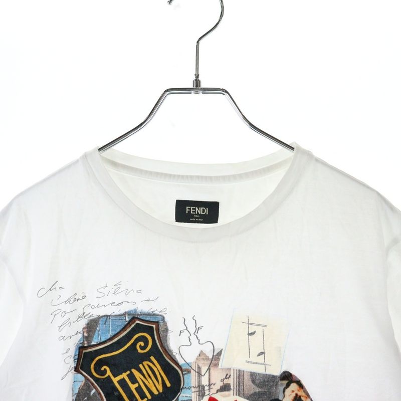 Fendi 17AW Curl Collage Patch/print Short Sleeve T-shirt Cut And Sewn White