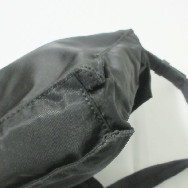 Good Prada Nylon Triangle Logo Plate Shoulder Bag Black Ladies Used