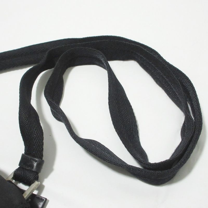 Good Prada Nylon Triangle Logo Plate Shoulder Bag Black Ladies Used