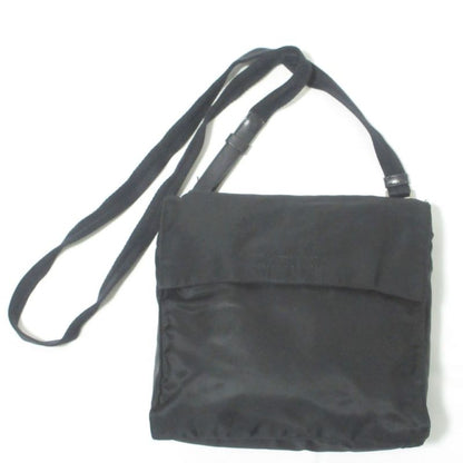 Good Prada Nylon Triangle Logo Plate Shoulder Bag Black Ladies Used