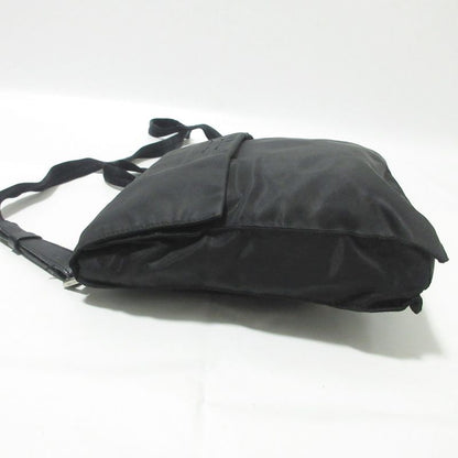 Good Prada Nylon Triangle Logo Plate Shoulder Bag Black Ladies Used