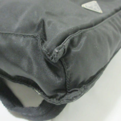 Good Prada Nylon Triangle Logo Plate Shoulder Bag Black Ladies Used