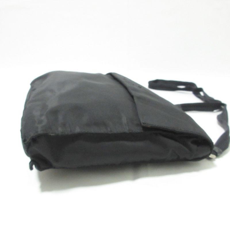 Good Prada Nylon Triangle Logo Plate Shoulder Bag Black Ladies Used