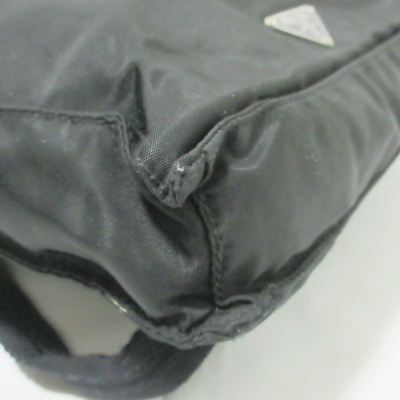 Good Prada Nylon Triangle Logo Plate Shoulder Bag Black Ladies Used
