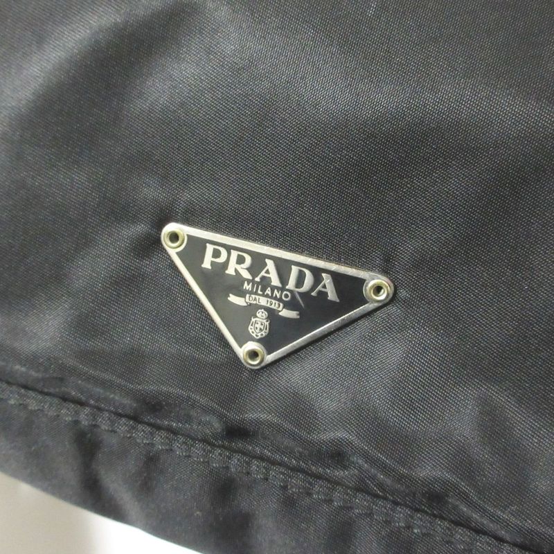 Good Prada Nylon Triangle Logo Plate Shoulder Bag Black Ladies Used