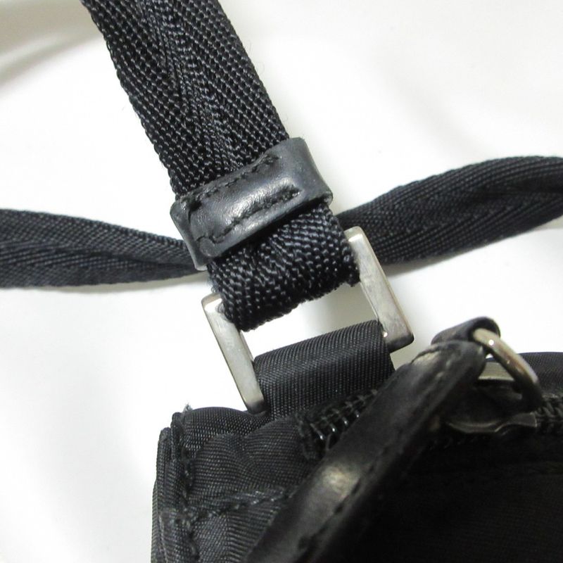 Good Prada Nylon Triangle Logo Plate Shoulder Bag Black Ladies Used