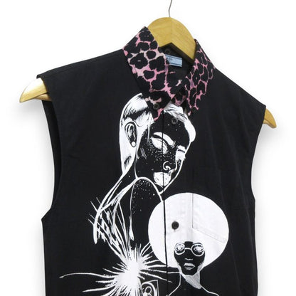 Good Prada Comic Print Leopard Print Collar Sleeveless Knee Length Shirt Dress