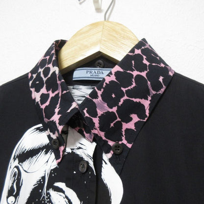 Good Prada Comic Print Leopard Print Collar Sleeveless Knee Length Shirt Dress