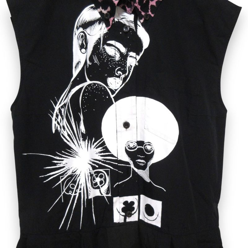 Good Prada Comic Print Leopard Print Collar Sleeveless Knee Length Shirt Dress