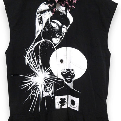 Good Prada Comic Print Leopard Print Collar Sleeveless Knee Length Shirt Dress