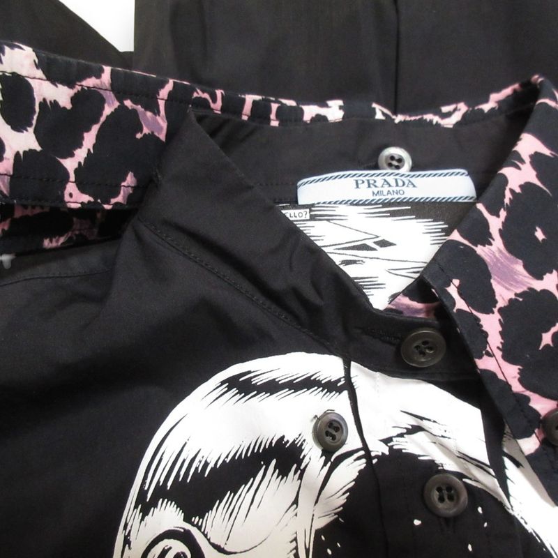 Good Prada Comic Print Leopard Print Collar Sleeveless Knee Length Shirt Dress
