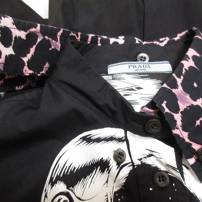 Good Prada Comic Print Leopard Print Collar Sleeveless Knee Length Shirt Dress