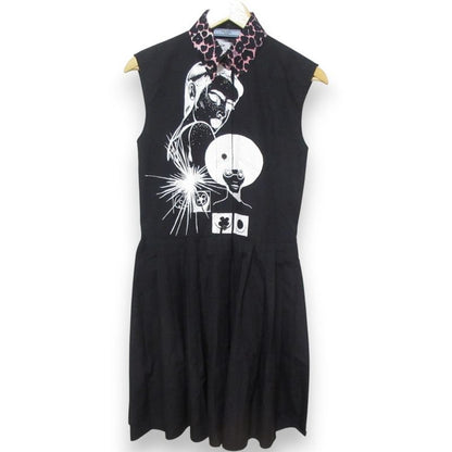 Good Prada Comic Print Leopard Print Collar Sleeveless Knee Length Shirt Dress