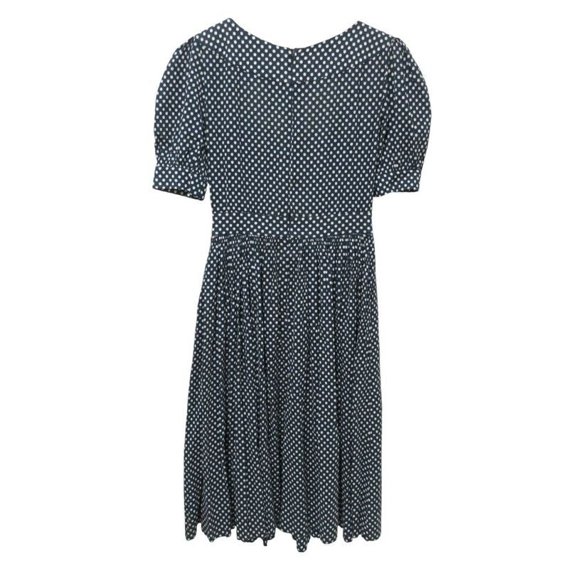 Cleaned Chanel Puff Sleeve Short Sleeve Dot Pattern Flare Dress Navy Ladies