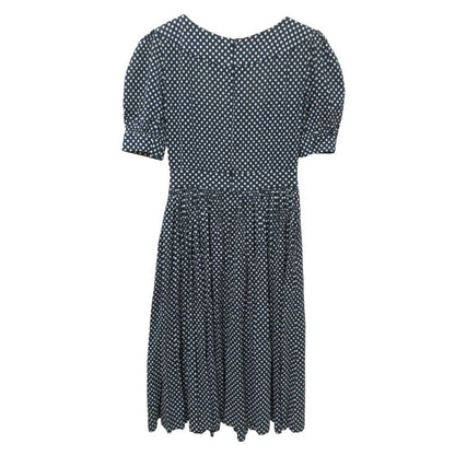 Cleaned Chanel Puff Sleeve Short Sleeve Dot Pattern Flare Dress Navy Ladies