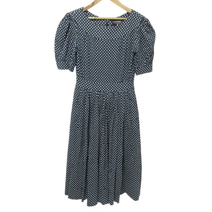 Cleaned Chanel Puff Sleeve Short Sleeve Dot Pattern Flare Dress Navy Ladies