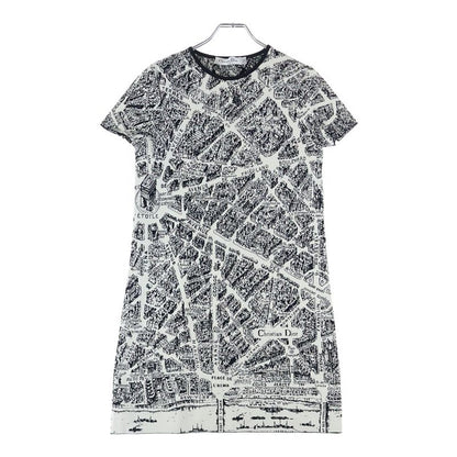 Christian Dior Plan De Paris Rayon Short Sleeve Dress Black/white 324r03am505