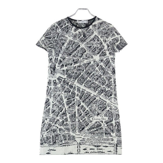 Christian Dior Plan De Paris Rayon Short Sleeve Dress Black/white 324r03am505