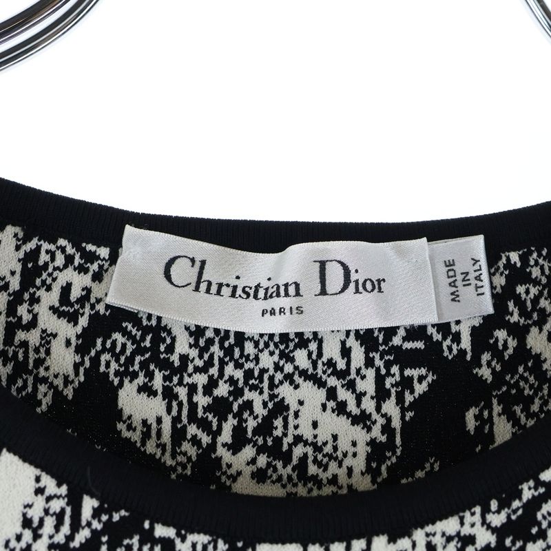 Christian Dior Plan De Paris Rayon Short Sleeve Dress Black/white 324r03am505
