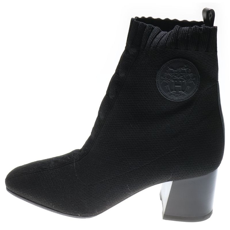 Hermes Volvere Short Boots Knit Black 38 2/1 Women