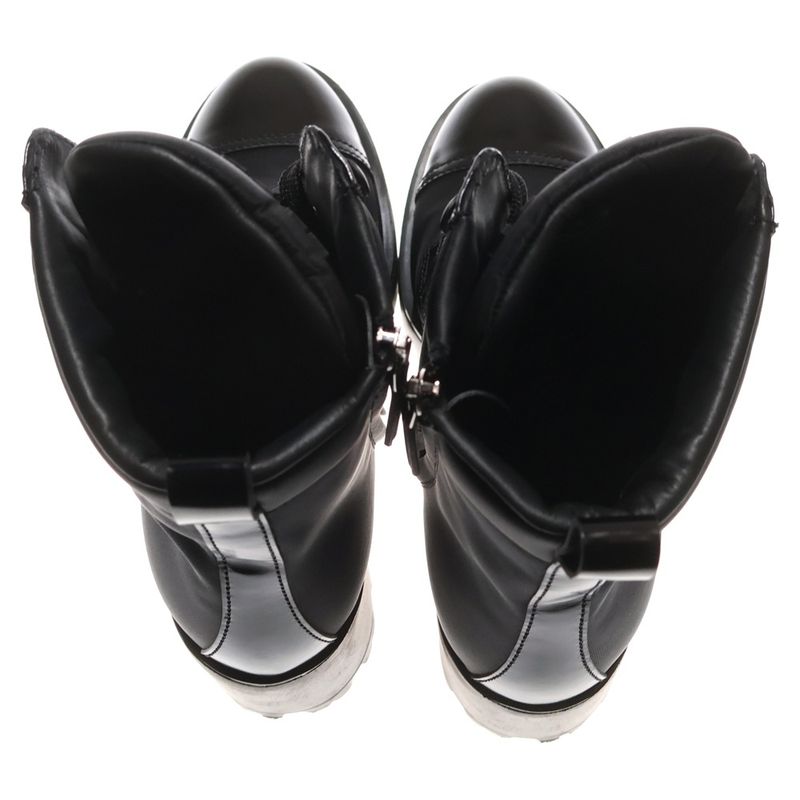 Prada 23AW Re-nylon Leather Triangle Logo Plate Heel Lace Up High Cut Short