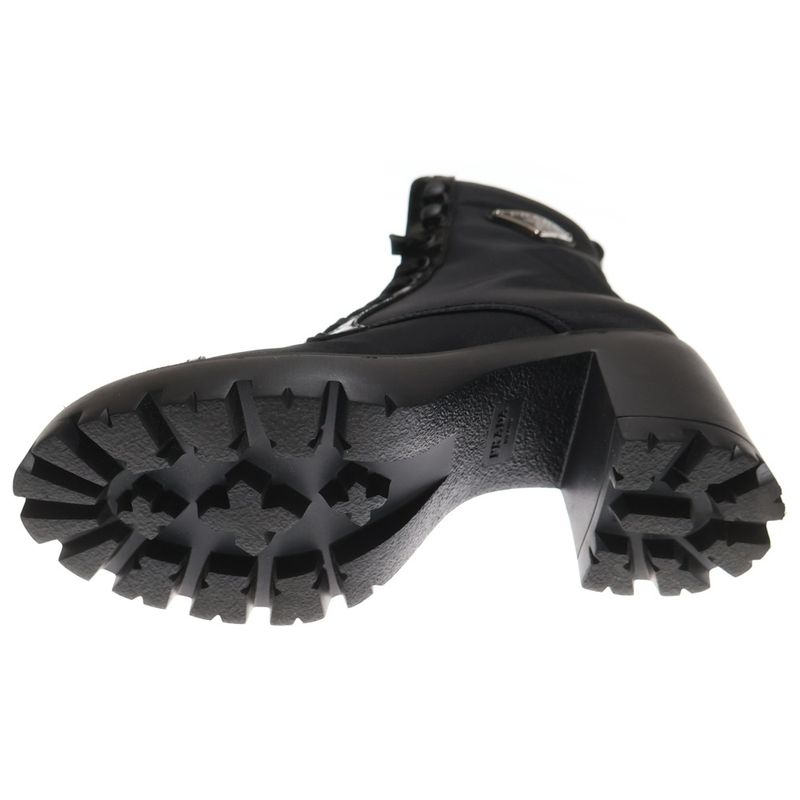 Prada 23AW Re-nylon Leather Triangle Logo Plate Heel Lace Up High Cut Short