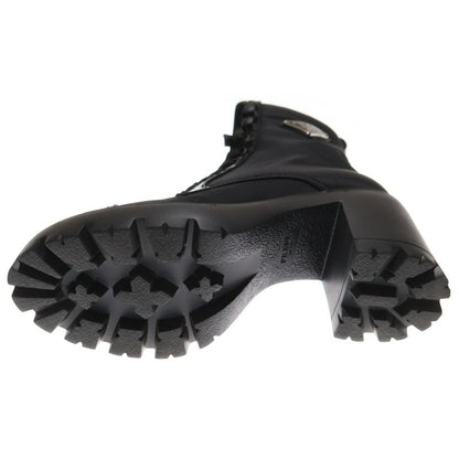 Prada 23AW Re-nylon Leather Triangle Logo Plate Heel Lace Up High Cut Short