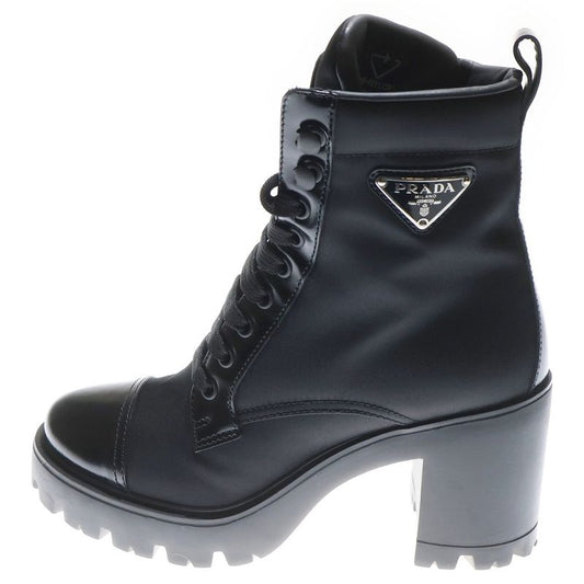 Prada 23AW Re-nylon Leather Triangle Logo Plate Heel Lace Up High Cut Short