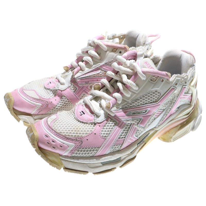 Balenciaga Runner Damaged Low Cut Sneakers White/pink 712821