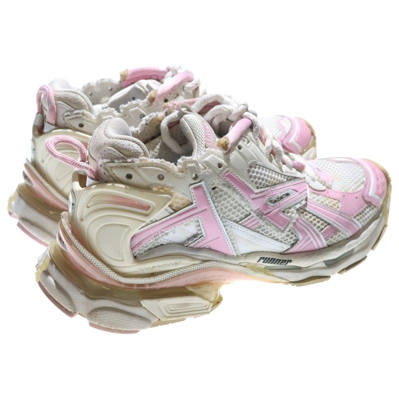 Balenciaga Runner Damaged Low Cut Sneakers White/pink 712821