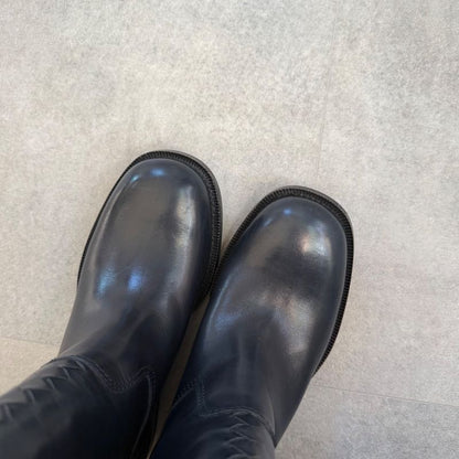 Bottega Veneta Intrecciato Long Boots Leather Dark Navy 35 1 2 Women's Boots